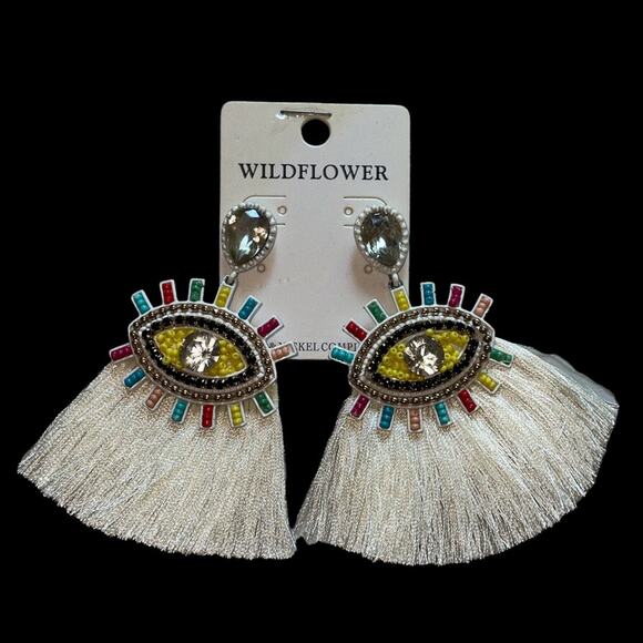 Wildflower Jeweled Multi Color Evil Eye Mystical Pair of Earrings NEW - Picture 6 of 7